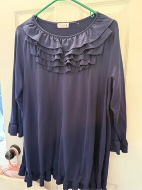 Ruffled Scoop Neck Long Sleeve Top - Nuggles